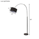 Modern Drum Floor Lamp With Marble Base - Black Fabric Shade Perfect For Living Room