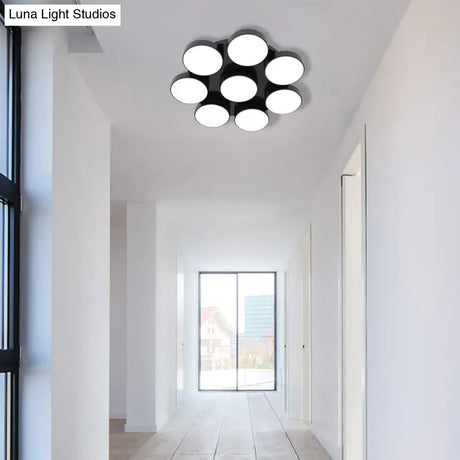 Modern Drum Flush Mount Light With Multiple Heads In Black/White For Study Room