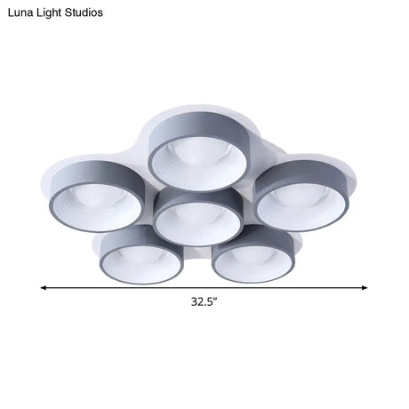 Modern Drum Led Ceiling Lamp - 4/6 Lights Metal 21.5’/32.5’ W Grey Bedroom Flush Mount Lighting