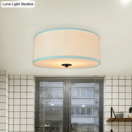 Modern Drum Shade Flush Mount Light With 5 Bulbs 16’/19.5’ Wide Grey/White Green Rim - Bedroom