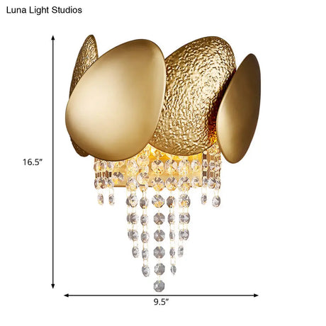 Modern Egg Shaped Wall Mount Light With 2 Metal Lights - Golden Sconce Lighting Clear Crystal