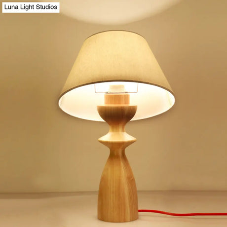 Modern Fabric Barrel Table Light With White Urn Wood Base - Ideal For Study Room Or Reading Nook