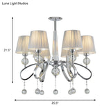 Modern Fabric Cone Chandelier Pendant With Crystal Accents – 6 Heads Chrome Finish
