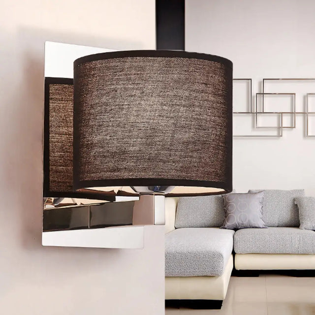 Modern Fabric Drum Wall Mount 1 Light Sconce In Black/White Black