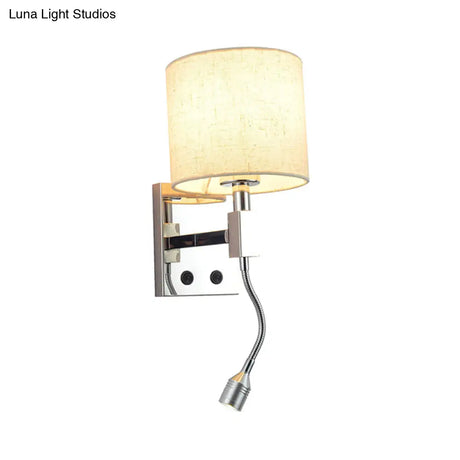 Modern Fabric Led Wall Sconce Light In Chrome For Living Room