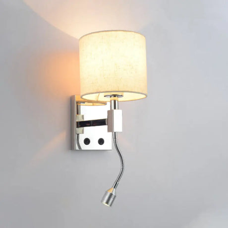 Modern Fabric Led Wall Sconce Light In Chrome For Living Room / C