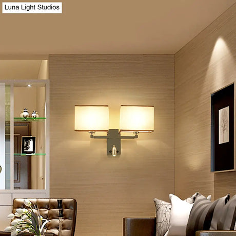 Modern Fabric Led Wall Sconce Lighting With Adjustable Spotlight Chrome Finish