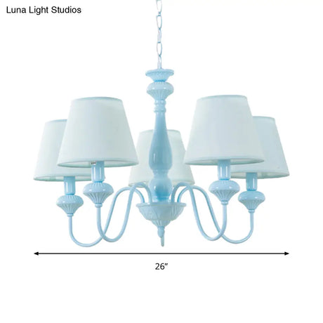 Modern Fabric Tapered Chandelier Light In Blue For Balcony Restaurant