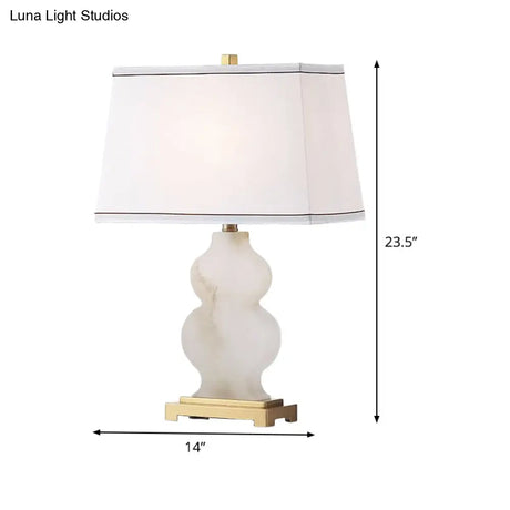 Modern Fabric Tapered Task Light - 1 Head White Nightstand Lamp With Gourd Marble Base