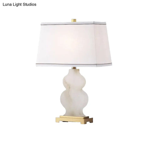 Modern Fabric Tapered Task Light - 1 Head White Nightstand Lamp With Gourd Marble Base