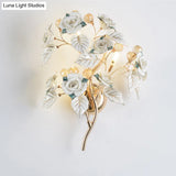 Modern Faceted Crystal Flower Sconce - Wall Mounted Bedroom Light Fixture With 3 Bulbs