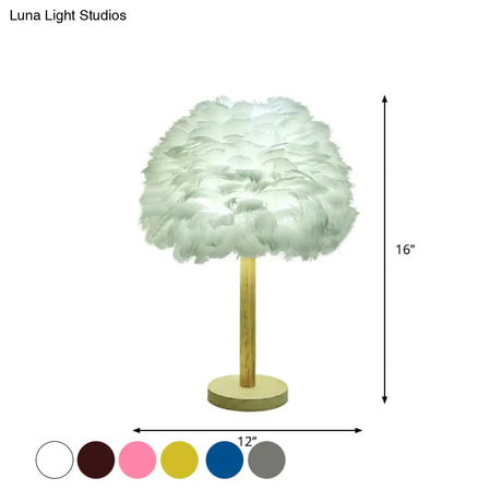 Modern Feather Flower Night Lamp: 1-Light Grey/Blue/Burgundy Wood Table Light For Bedroom
