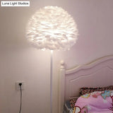 Modern Feather Stand Up Lamp - 18/21.5 Wide Dome Floor Light For Living Room In White/Pink/Orange