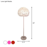 Modern Feather Stand Up Lamp - 18/21.5 Wide Dome Floor Light For Living Room In White/Pink/Orange