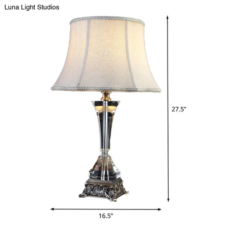 Modern Flared Fabric Desk Lamp With Metallic Base - Grey Table Light