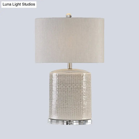 Modern Flaxen Drum Task Table Lamp For Living Room - 1 Head Fabric Night Light