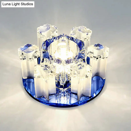 Modern Floral Ceiling Flush Light With Crystal Block - Led Hallway Flush - Mount Fixture