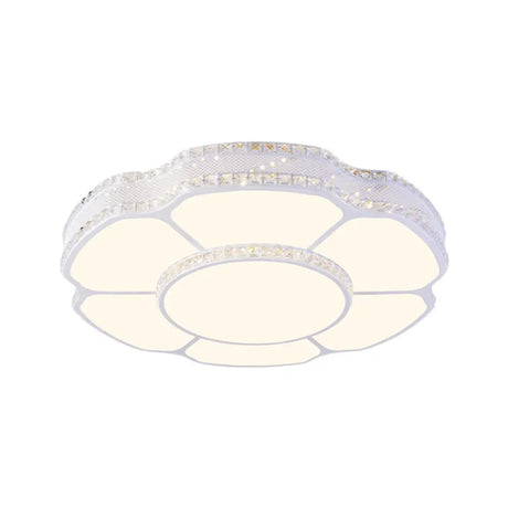 Modern Floral Crystal Flush Mount Led Ceiling Light In White/Warm 8.5/19.5 Width
