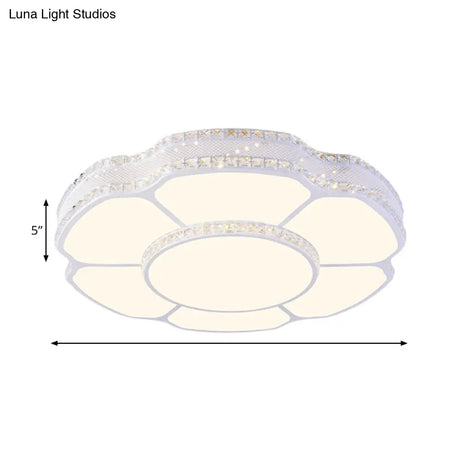 Modern Floral Crystal Flush Mount Led Ceiling Light In White/Warm 8.5’/19.5’ Width