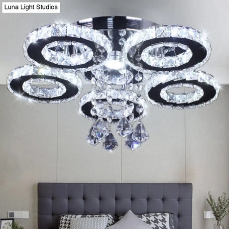 Modern Floral Crystal Semi Flush Ceiling Light - Led Stainless Steel Fixture For Bedroom