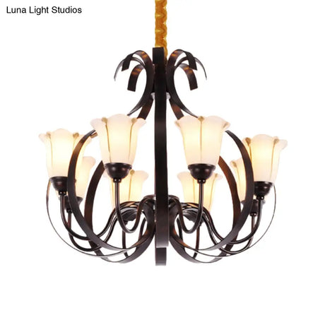 Modern Floral Suspension Lamp: Milk Glass Chandelier With 3/5/8 Red Brown Heads