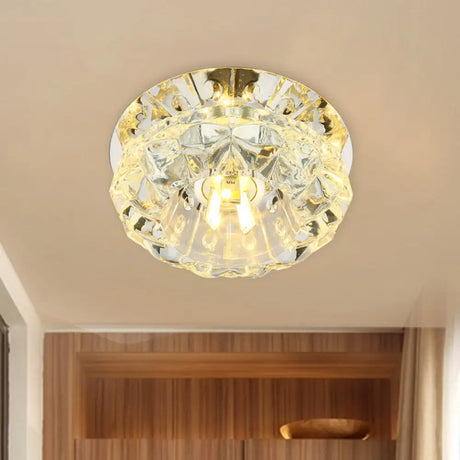 Modern Flower Flush Mount Led Crystal Ceiling Lamp For Corridor Clear