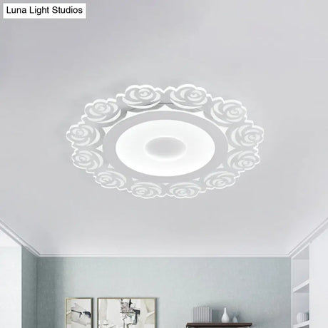 Modern Flower Pattern Led Ceiling Light In White - Circular Acrylic Flush Mount For Living Room