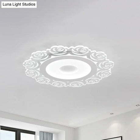Modern Flower Pattern Led Ceiling Light In White - Circular Acrylic Flush Mount For Living Room