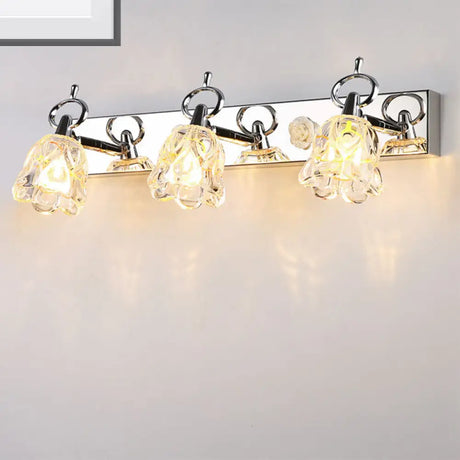Modern Flower Shade Vanity Wall Light Fixture - Clear Glass Silver Finish 2/3 Lights Ideal For