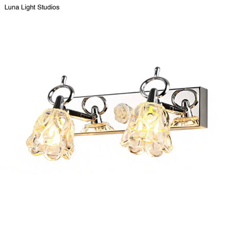 Modern Flower Shade Vanity Wall Light Fixture - Clear Glass Silver Finish 2/3 Lights Ideal For