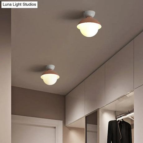 Modern Flush Mount Ceiling Light - White Glass Hallway Fixture