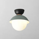 Modern Flush Mount Ceiling Light - White Glass Hallway Fixture Blue - Black