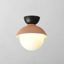 Modern Flush Mount Ceiling Light - White Glass Hallway Fixture Pink - Black
