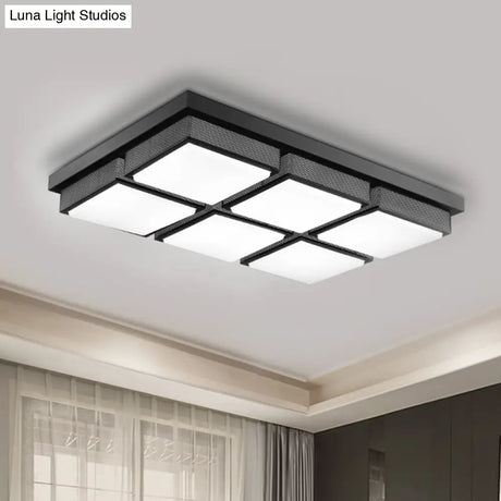 Modern Flush Mount Light With Acrylic Panels - Black/White 6/9 Lights Warm/White Living Room