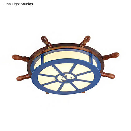Modern Flushmount Wood Led Ceiling Light For Children’s Room - Blue Warm/White Lighting