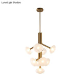 Modern Frosted Glass 9-Light Pendant Chandelier: Gold Round Ceiling Lamp