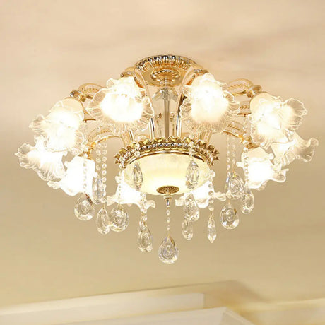 Modern Frosted Glass Pendant Lamp With Crystal Ball – Elegant Gold Corridor Chandelier 10 /
