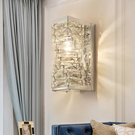 Modern Geometric Clear Crystal Led Wall Sconce - 1 Bulb Living Room Lighting Fixture
