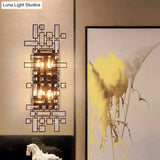 Modern Geometric Crystal Wall Light Fixture - 4-Light Sconce In Black For Bedroom