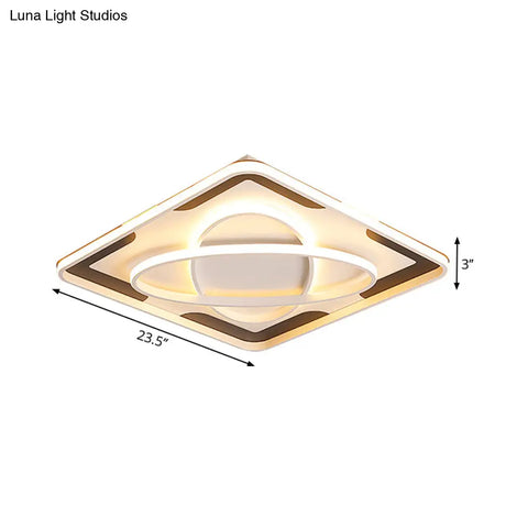 Modern Geometric Flush Ceiling Light Fixture - Integrated Led Metal Black/White Warm/White