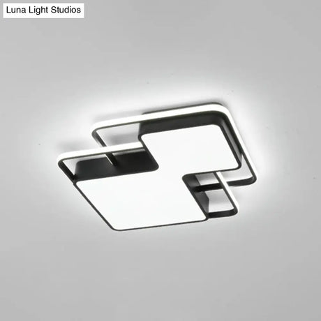 Modern Geometric Led Flush Mount Lamp In Black/White - 18’/21.5’ W Silica Gel Close To Ceiling