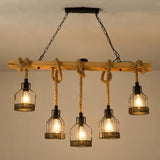 Modern Geometric Metallic Island Pendant Lamp With Jute Rope Cord For Dining Room 5 / Black B