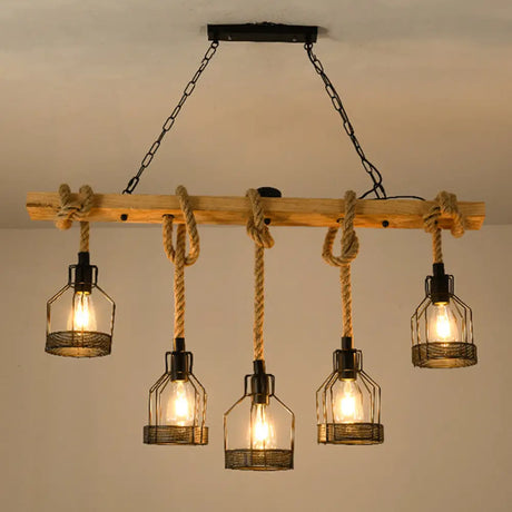 Modern Geometric Metallic Island Pendant Lamp With Jute Rope Cord For Dining Room 5 / Black B