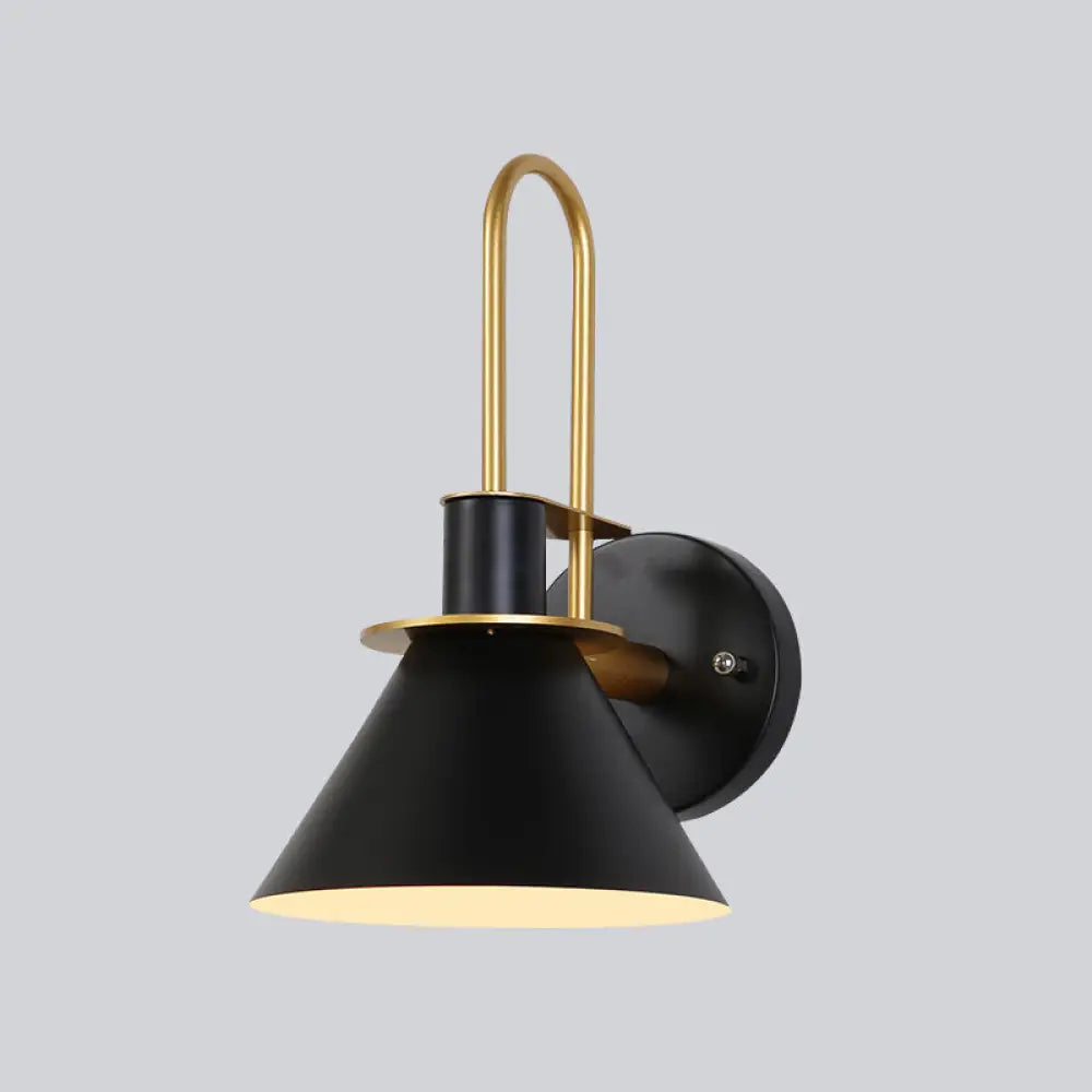 Modern Geometric Wall Sconce With Wood Deco - Macaron Metal Reading Light Black