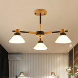 Modern Glass And Wood Hanging Pendant Chandelier - Black/Gold Branch Cone Shade For Sitting Room 3