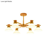 Modern Glass And Wood Hanging Pendant Chandelier - Black/Gold Branch Cone Shade For Sitting Room