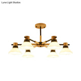 Modern Glass And Wood Hanging Pendant Chandelier - Black/Gold Branch Cone Shade For Sitting Room