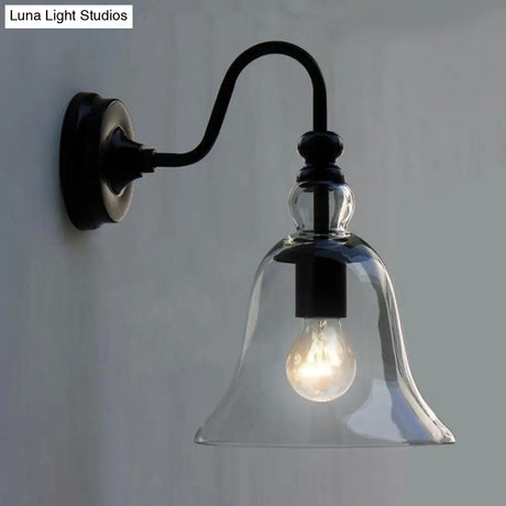 Modern Glass Bell Wall Sconce With Clear 1-Light & Gooseneck Arm