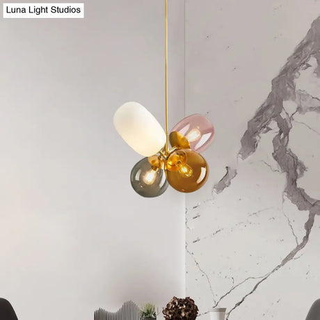 Contemporary Multi-Color Glass Chandelier With Multiple Elliptical Pendant Lights