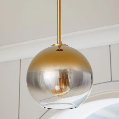 Modern Glass Pendant Light Fixture For Bedroom - Gold Sphere Ceiling Hanging Lamp